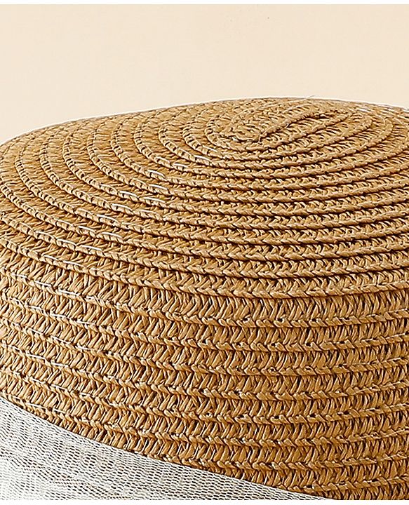 Babyhug Straw Hat With Floral Applique Brown - Diameter 17 cm