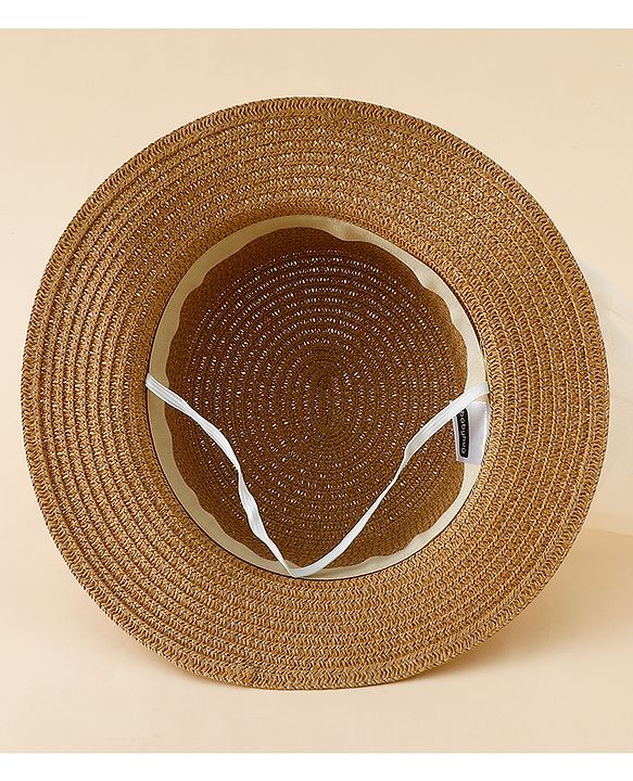 Babyhug Straw Hat With Floral Applique Brown - Diameter 17 cm