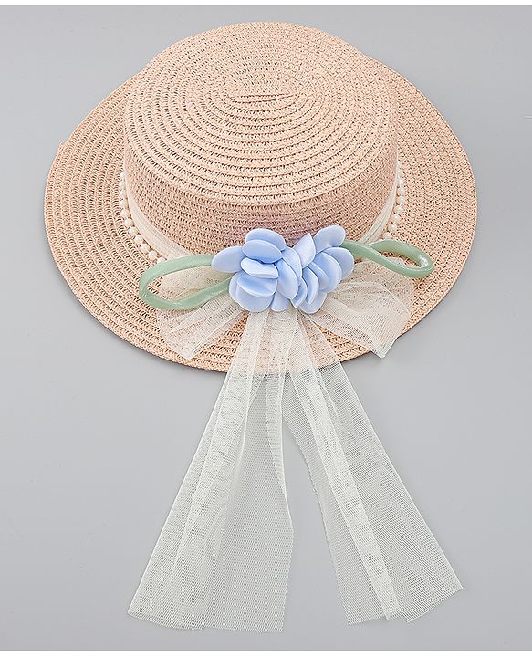 Babyhug Straw Hat With Floral Applique Brown - Diameter 17 cm