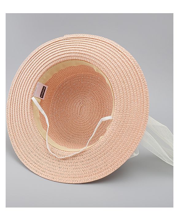 Babyhug Straw Hat With Floral Applique Brown - Diameter 17 cm
