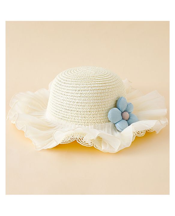 Babyhug Straw Hat With Floral Applique White - Diameter 16 cm