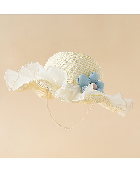 Babyhug Straw Hat With Floral Applique White - Diameter 16 cm