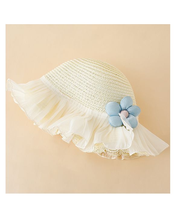 Babyhug Straw Hat With Floral Applique White - Diameter 16 cm