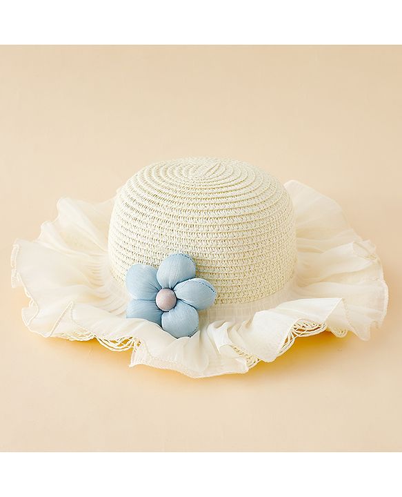 Babyhug Straw Hat With Floral Applique White - Diameter 16 cm