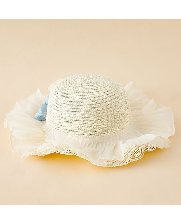 Babyhug Straw Hat With Floral Applique White - Diameter 16 cm