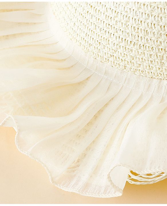 Babyhug Straw Hat With Floral Applique White - Diameter 16 cm