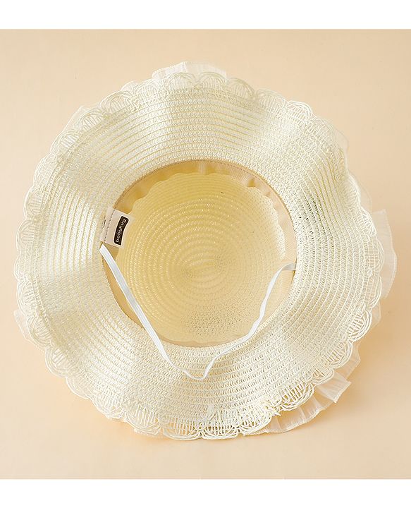 Babyhug Straw Hat With Floral Applique White - Diameter 16 cm