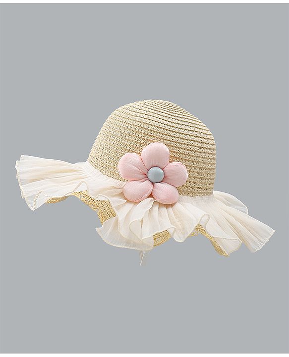 Babyhug Straw Hat With Floral Applique White - Diameter 16 cm