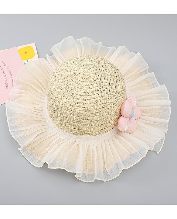 Babyhug Straw Hat With Floral Applique White - Diameter 16 cm