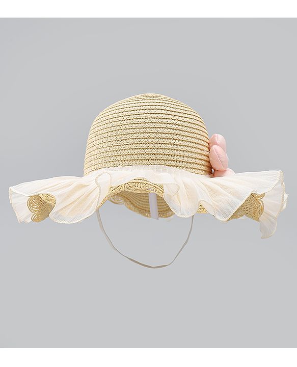 Babyhug Straw Hat With Floral Applique White - Diameter 16 cm
