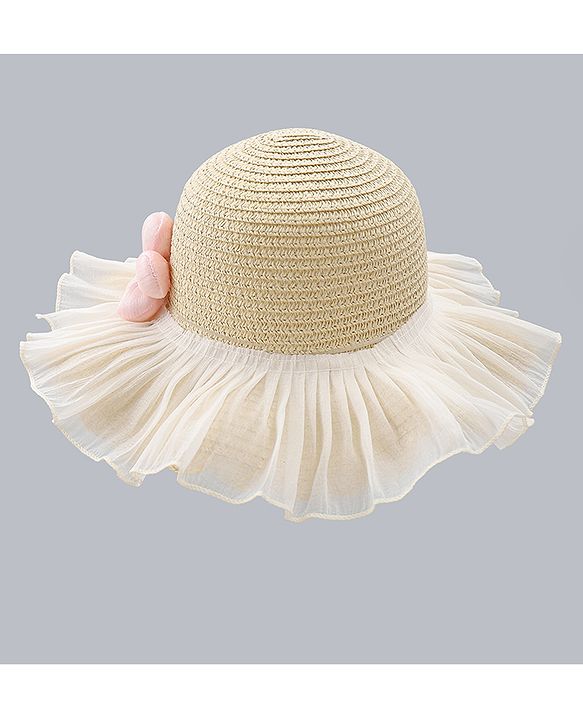 Babyhug Straw Hat With Floral Applique White - Diameter 16 cm