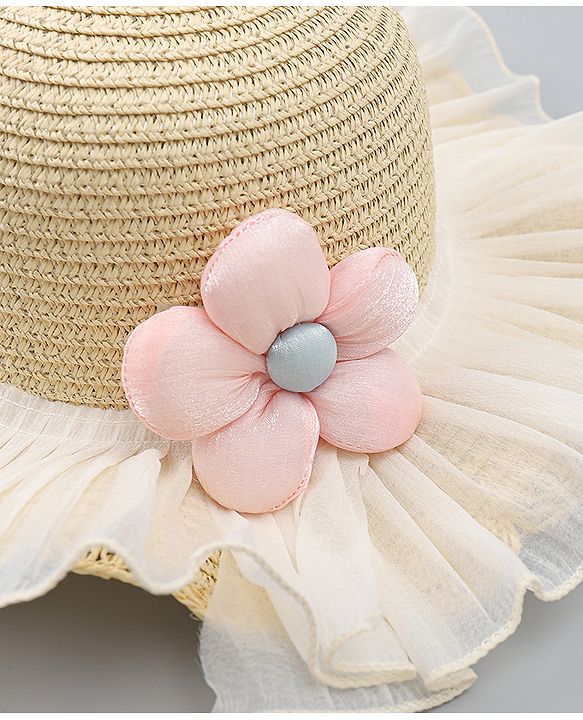 Babyhug Straw Hat With Floral Applique White - Diameter 16 cm