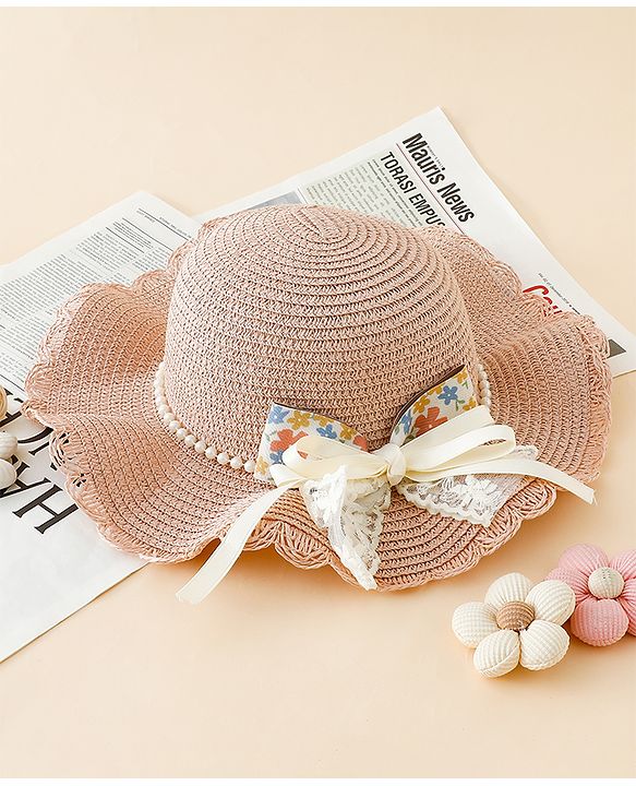 Babyhug Straw Hat With Floral Applique Pink - Diameter 16 cm