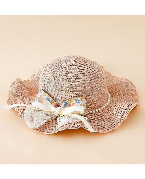 Babyhug Straw Hat With Floral Applique Pink - Diameter 16 cm