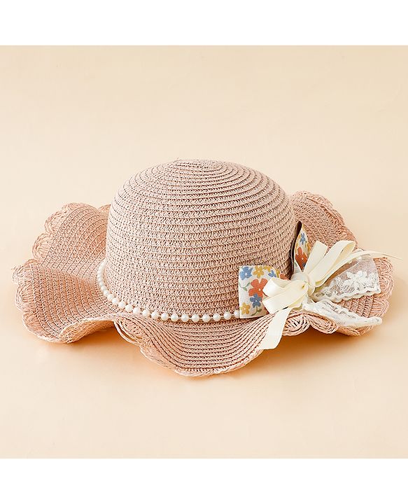 Babyhug Straw Hat With Floral Applique Pink - Diameter 16 cm