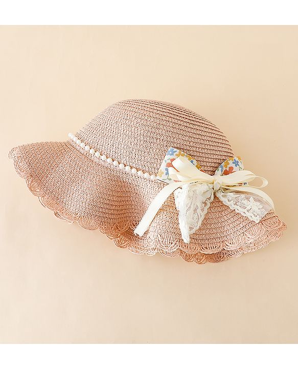 Babyhug Straw Hat With Floral Applique Pink - Diameter 16 cm