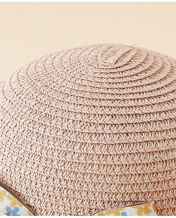 Babyhug Straw Hat With Floral Applique Pink - Diameter 16 cm
