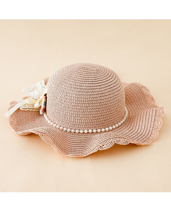 Babyhug Straw Hat With Floral Applique Pink - Diameter 16 cm