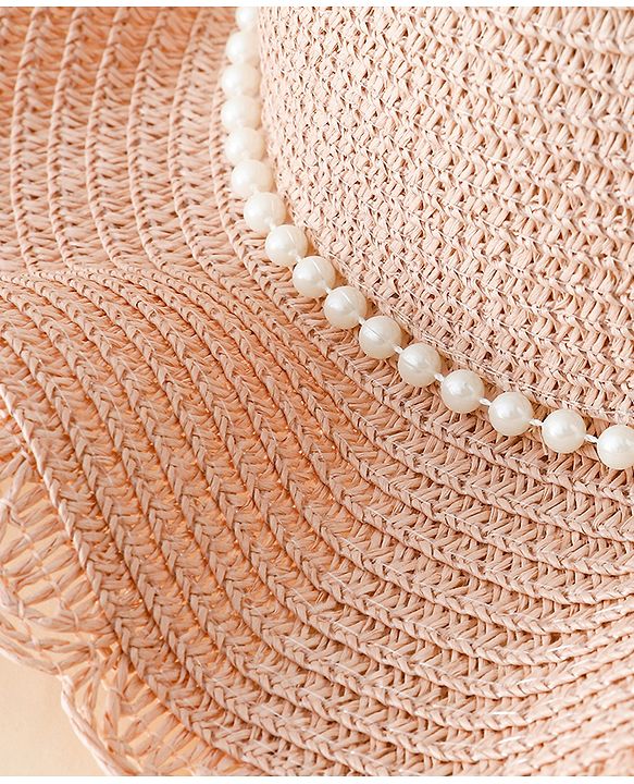 Babyhug Straw Hat With Floral Applique Pink - Diameter 16 cm