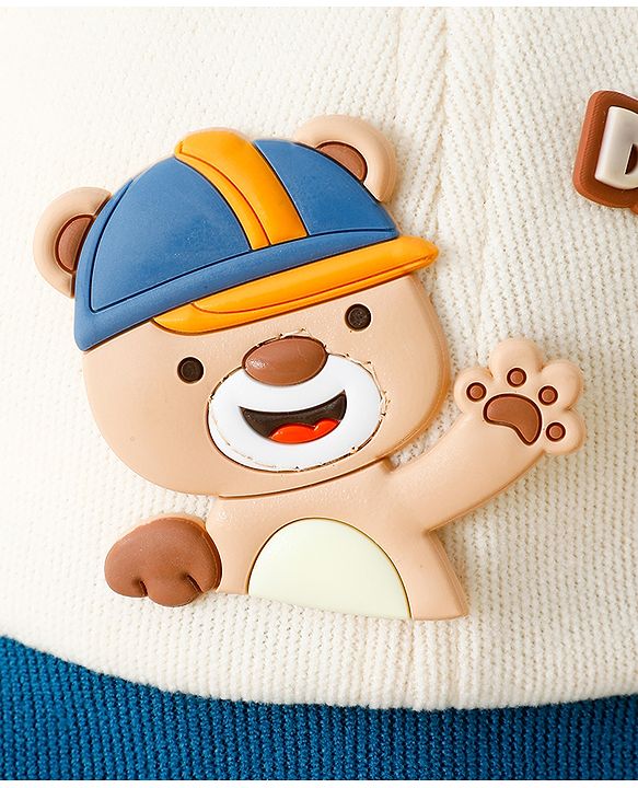 Babyhug Bucket Hat with Bear & Ear Applique Blue - Diameter 16 cm