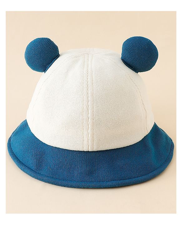 Babyhug Bucket Hat with Bear & Ear Applique Blue - Diameter 16 cm