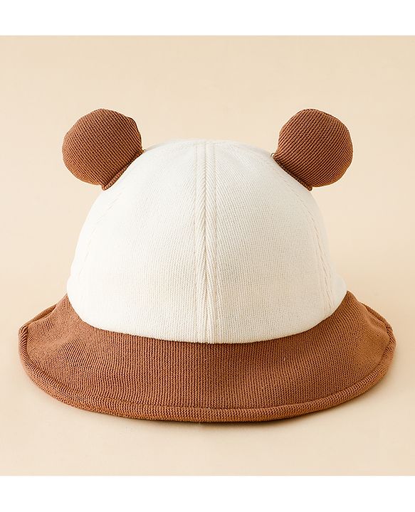 Babyhug Bucket Hat with Bear & Ear Applique Brown - Diameter 16 cm