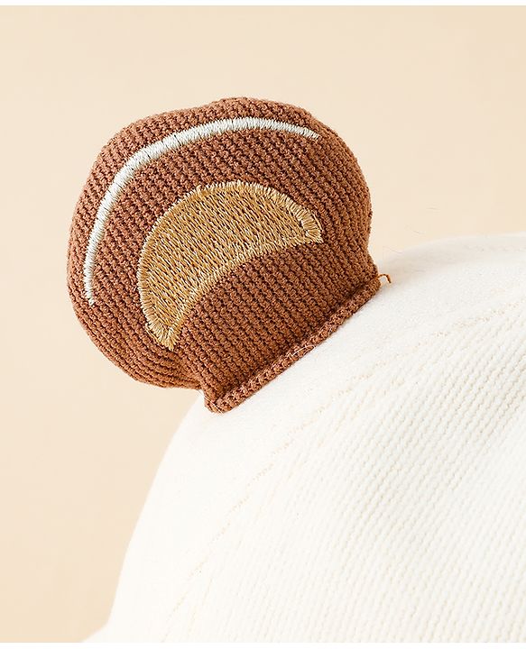 Babyhug Bucket Hat with Bear & Ear Applique Brown - Diameter 16 cm