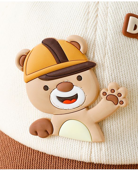 Babyhug Bucket Hat with Bear & Ear Applique Brown - Diameter 16 cm