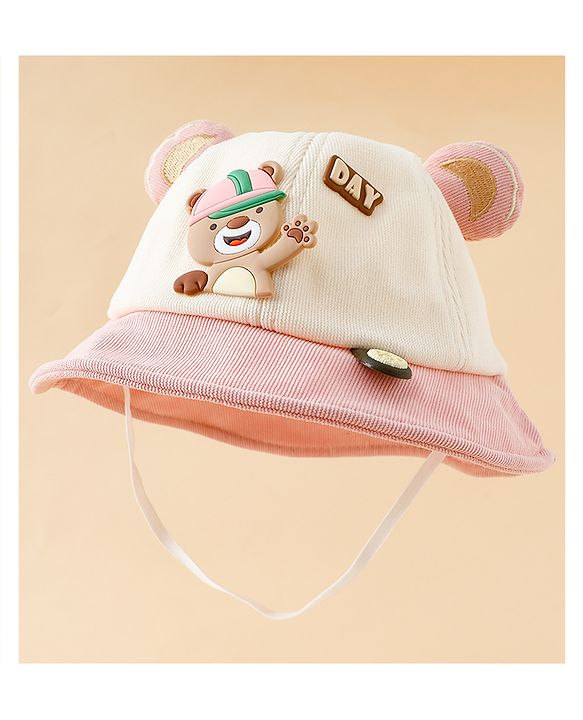 Babyhug Bucket Hat with Bear & Ear Applique Blue - Diameter 16 cm