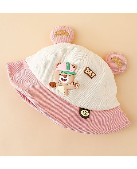 Babyhug Bucket Hat with Bear & Ear Applique Blue - Diameter 16 cm
