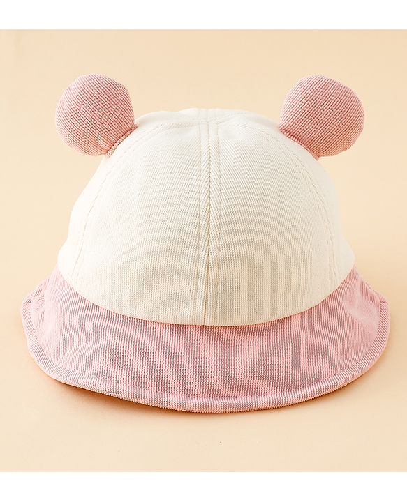 Babyhug Bucket Hat with Bear & Ear Applique Blue - Diameter 16 cm