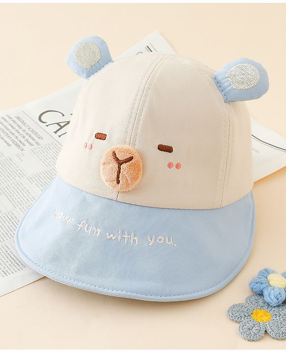 Babyhug Baseball Cap with Ear Applique & Embroidery Light Blue - Diameter 16 cm