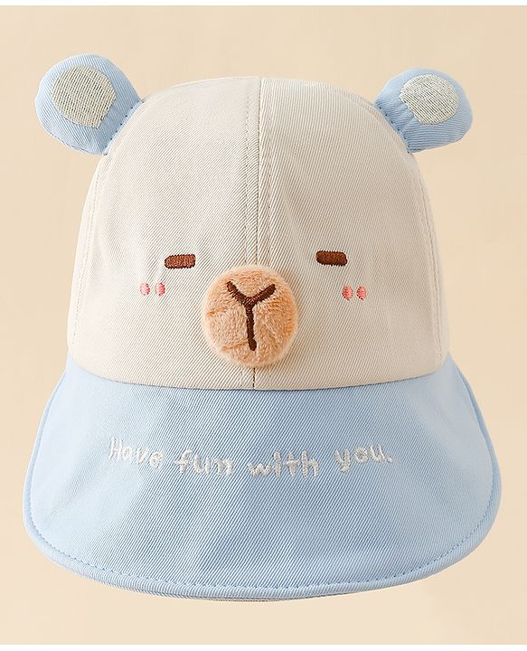 Babyhug Baseball Cap with Ear Applique & Embroidery Light Blue - Diameter 16 cm