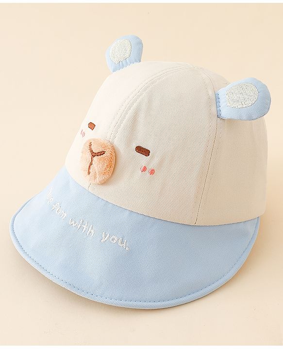 Babyhug Baseball Cap with Ear Applique & Embroidery Light Blue - Diameter 16 cm