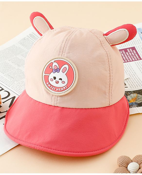 Babyhug Baseball Cap with Ear Applique & Patch Detailing Pink - Diameter 16 cm