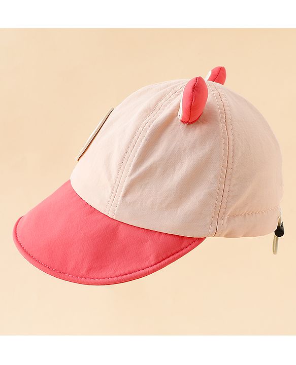 Babyhug Baseball Cap with Ear Applique & Patch Detailing Pink - Diameter 16 cm