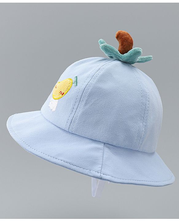 Babyhug Cotton Bucket Hat with Fruit Embroidery & Applique Light Blue - Diameter 16 cm