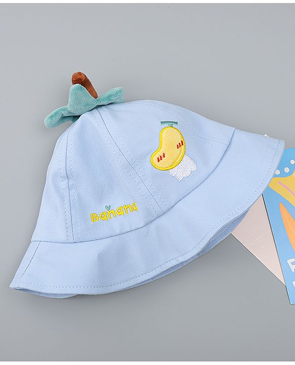 Babyhug Cotton Bucket Hat with Fruit Embroidery & Applique Light Blue - Diameter 16 cm