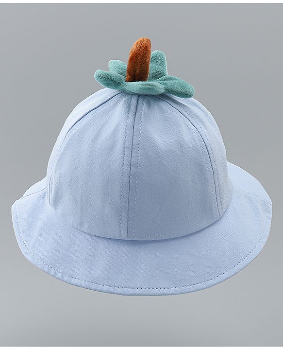 Babyhug Cotton Bucket Hat with Fruit Embroidery & Applique Light Blue - Diameter 16 cm