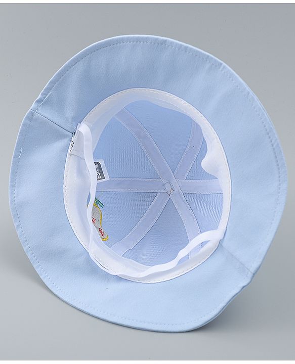 Babyhug Cotton Bucket Hat with Fruit Embroidery & Applique Light Blue - Diameter 16 cm