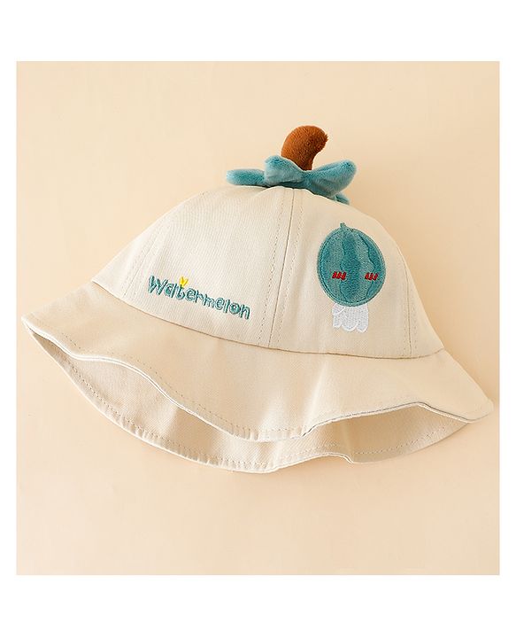 Babyhug Cotton Bucket Hat with Fruit Embroidery & Applique Light Blue - Diameter 16 cm