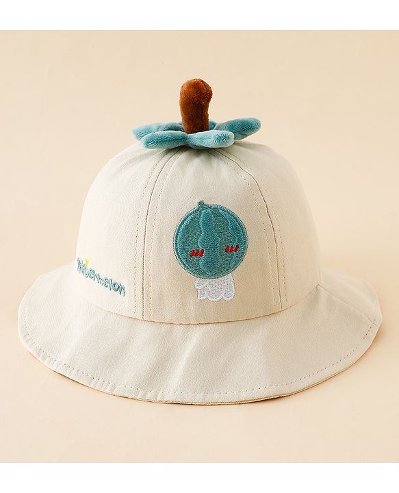 Babyhug Cotton Bucket Hat with Fruit Embroidery & Applique Light Blue - Diameter 16 cm