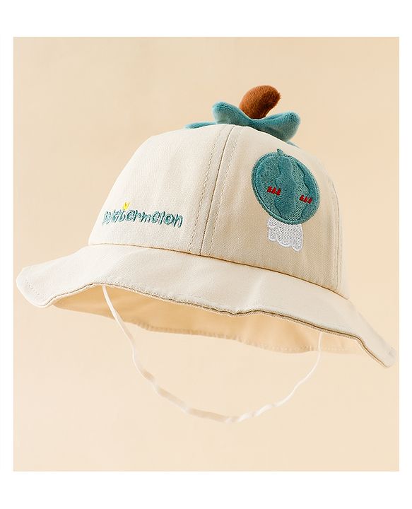 Babyhug Cotton Bucket Hat with Fruit Embroidery & Applique Light Blue - Diameter 16 cm