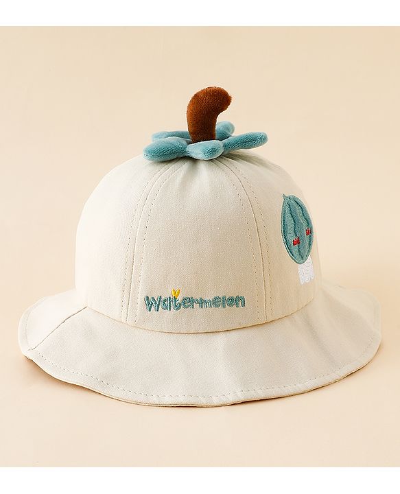 Babyhug Cotton Bucket Hat with Fruit Embroidery & Applique Light Blue - Diameter 16 cm
