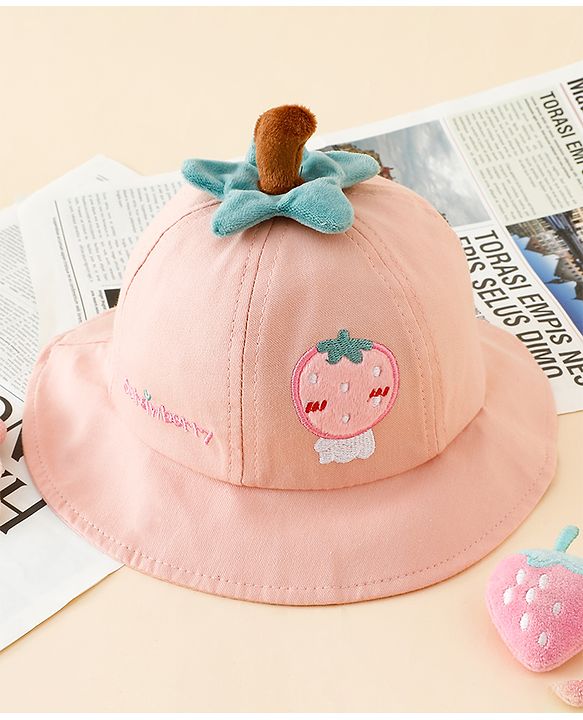 Babyhug Cotton Bucket Hat with Fruit Embroidery & Applique Light Blue - Diameter 16 cm