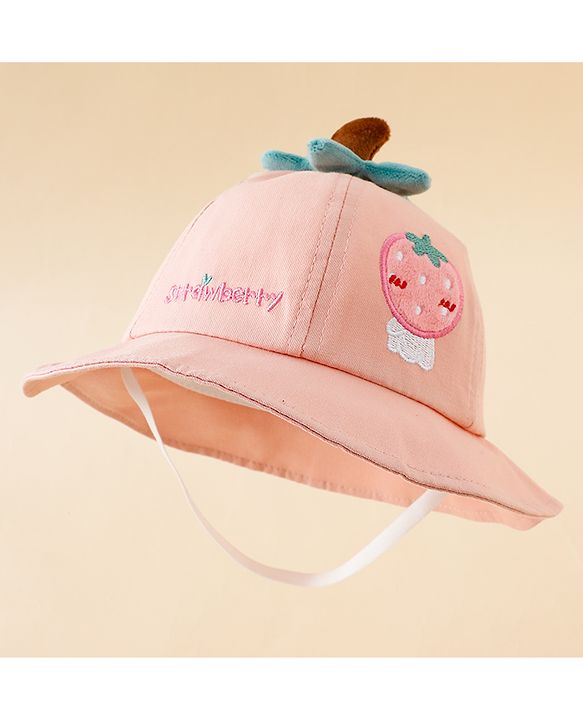 Babyhug Cotton Bucket Hat with Fruit Embroidery & Applique Light Blue - Diameter 16 cm