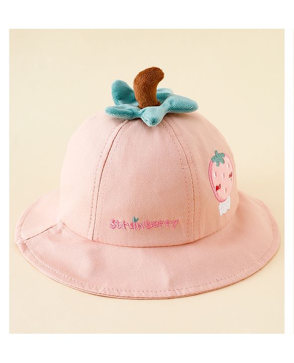 Babyhug Cotton Bucket Hat with Fruit Embroidery & Applique Light Blue - Diameter 16 cm