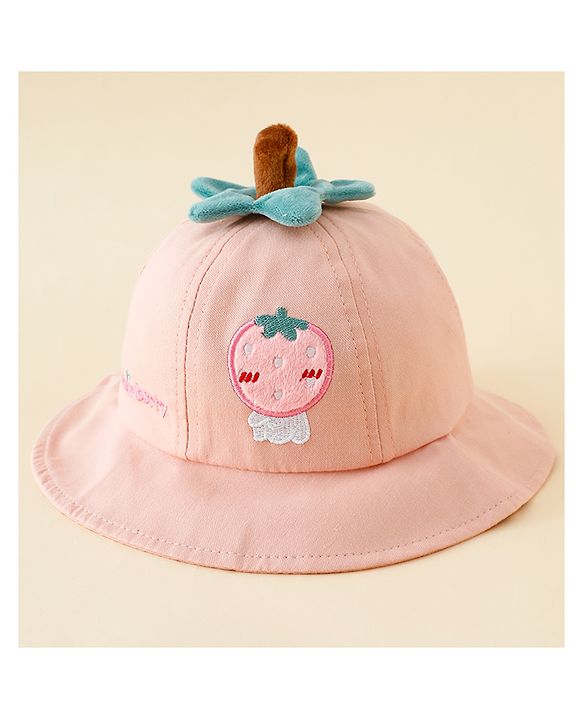 Babyhug Cotton Bucket Hat with Fruit Embroidery & Applique Light Blue - Diameter 16 cm