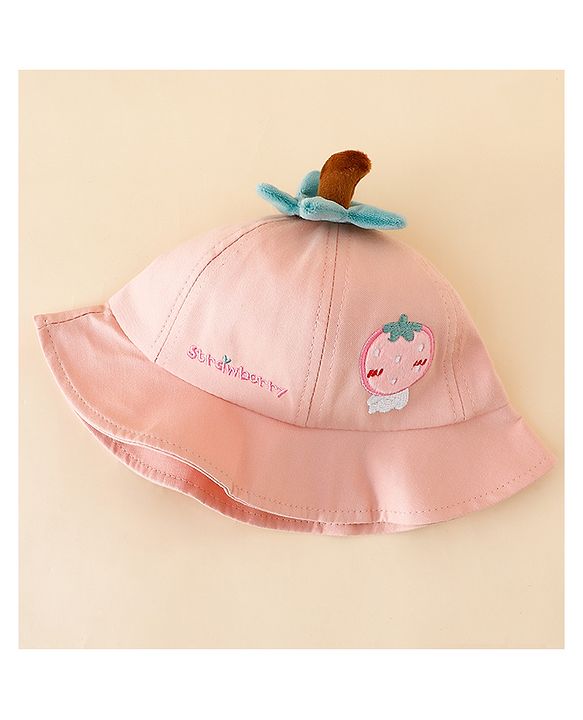 Babyhug Cotton Bucket Hat with Fruit Embroidery & Applique Light Blue - Diameter 16 cm