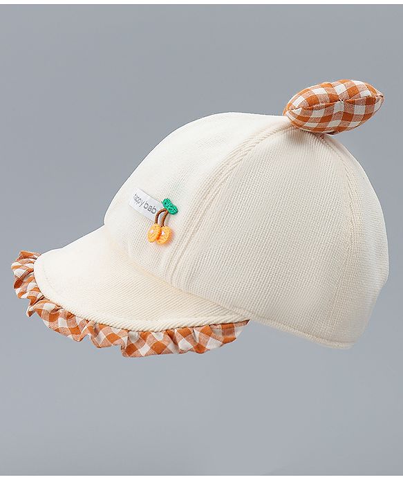 Babyhug Baseball Cap with Bow Applique Light Yellow - Diameter 16 cm